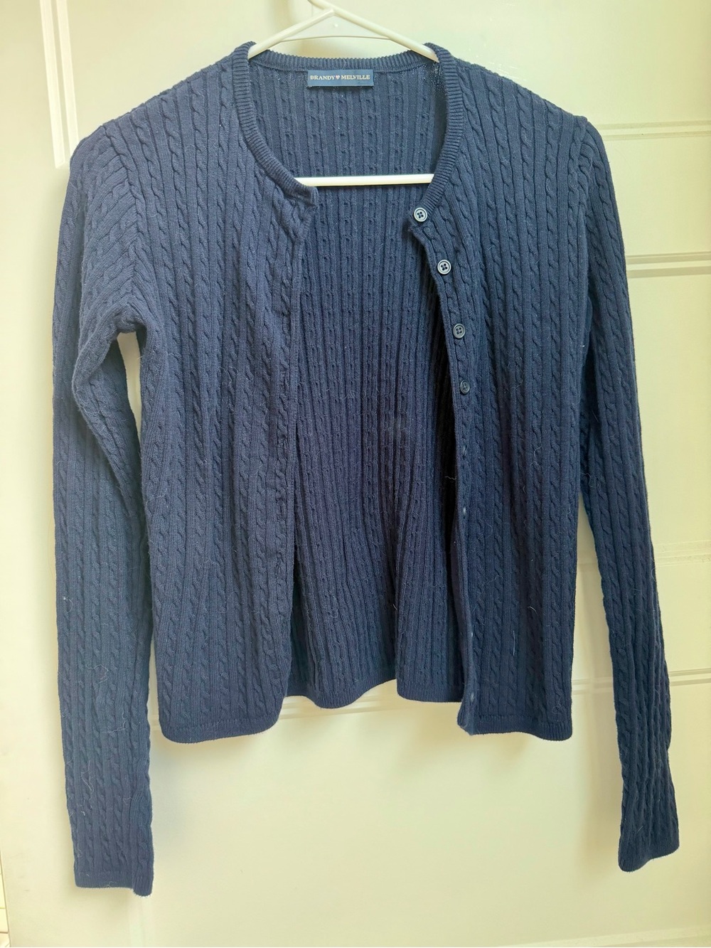 Brandy Melville Women's Navy Cable-Knit Cardigan Sweater